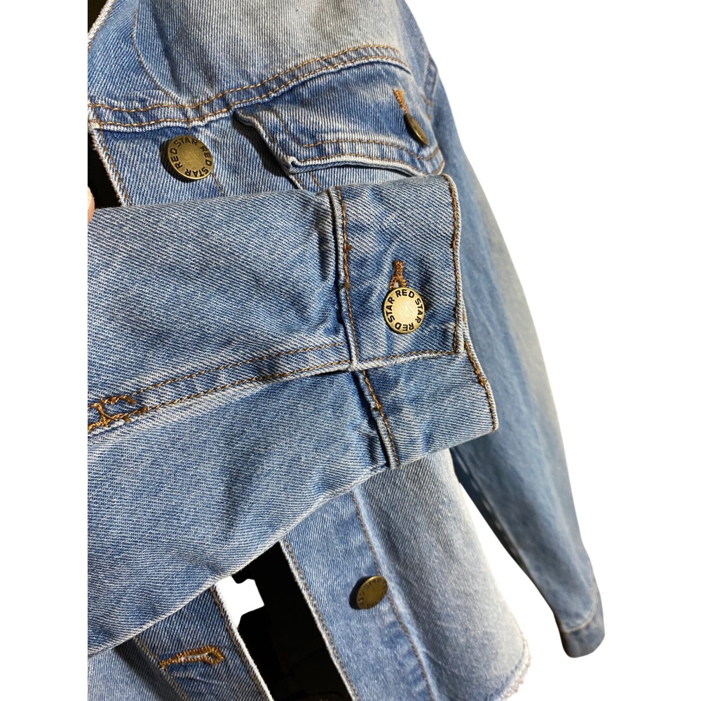 Red Star Womens Light Wash Cropped Denim Jacket Raw Hem Blue Size M - Picture 4 of 6